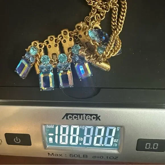 J. Crew Rare Brûlée Iridescent Blue Teal Crystal Gem Statement Necklace * flaw - Picture 8 of 16